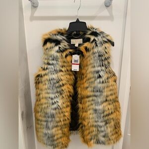 🧡NWT Women’s Michael Kors Faux Fur Vest with Tiger Stripes Size XS 🧡